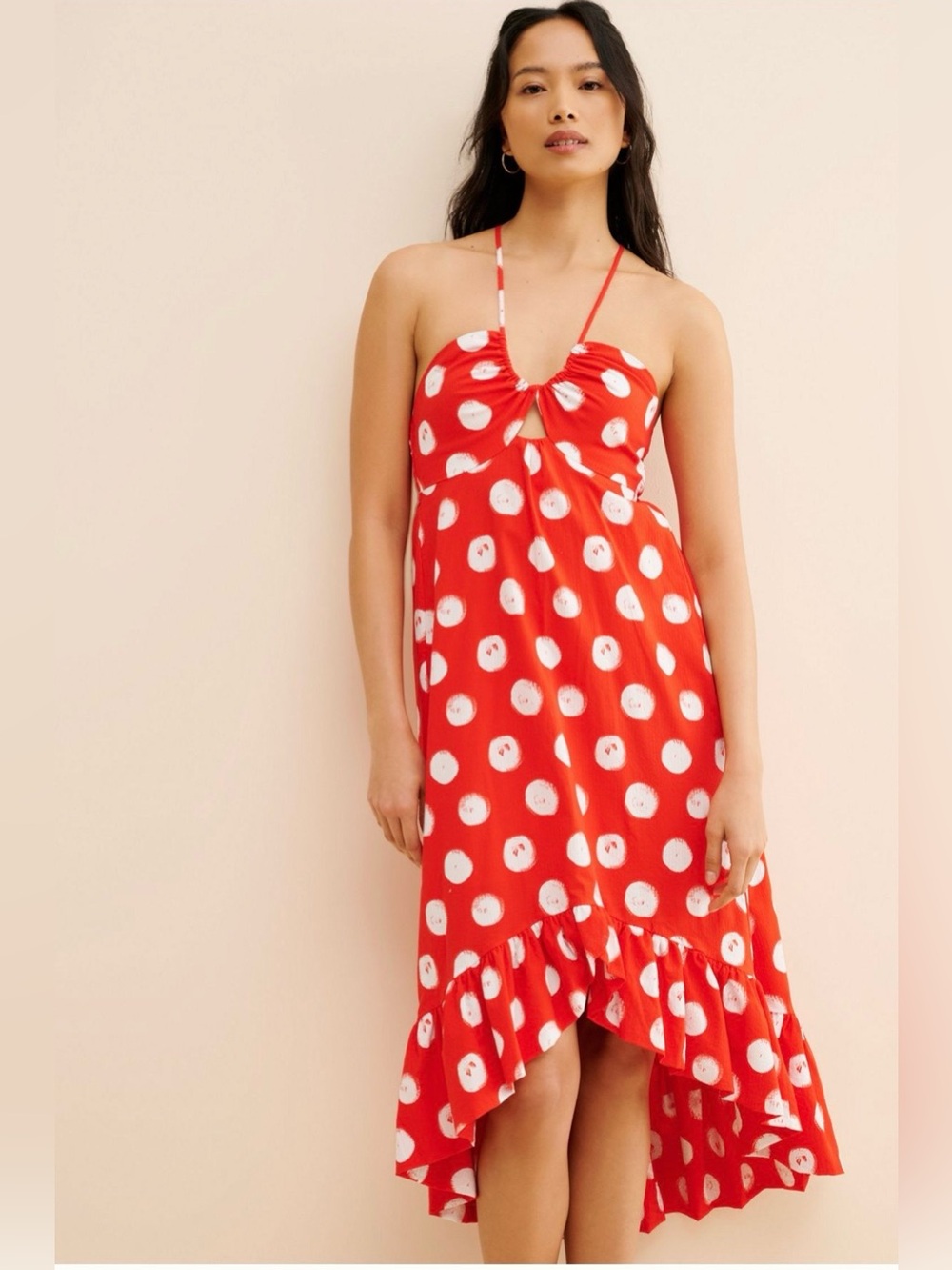 Plenty by Tracy Reese Red and White Polka Dot High-Low Dress